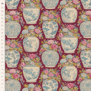 Flower Vase Cotton Fabric Maroon Chic Escape Collection - Tilda 100459