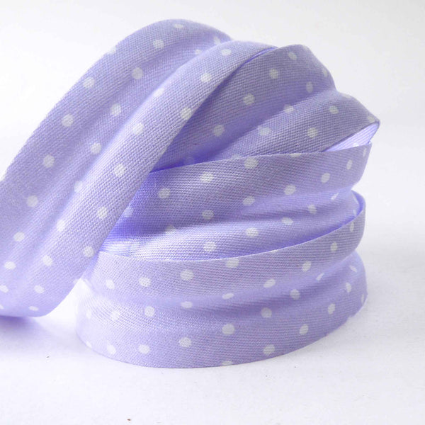 20mm Cotton Bias Binding Lilac and White Polka Dot - Single Fold