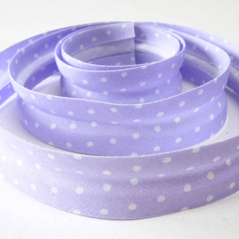 20mm Cotton Bias Binding Lilac and White Polka Dot - Single Fold