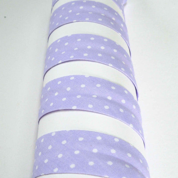 20mm Cotton Bias Binding Lilac and White Polka Dot - Single Fold