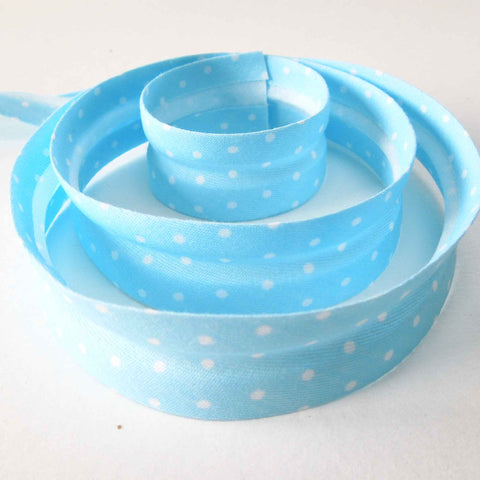 20mm Cotton Bias Binding Blue and White Polka Dot - Single Fold