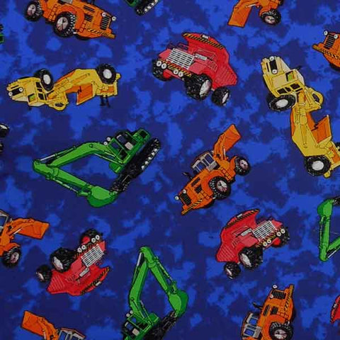 Blue Construction Truck by Timeless Treasures, Kid's Dump Trucks Cotton Fabric