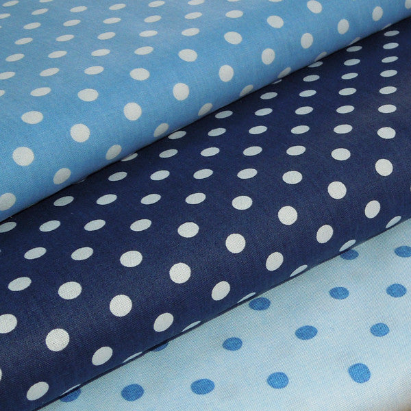 Dark Cotton Fabric, White on Navy Blue Polka Dot Fabric