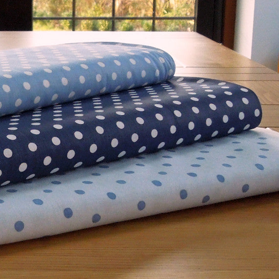 Dark Cotton Fabric, White on Navy Blue Polka Dot Fabric