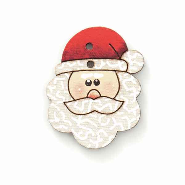 25mm Xmas Santa with Stars Fabric Covered Wooden Buttons - Pack of 3