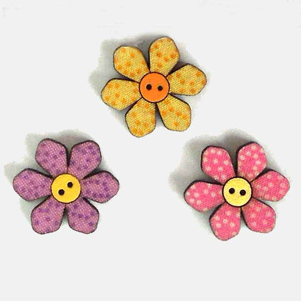 25 mm Daisy Wooden Flower Buttons, Pack of 3 Craft Buttons