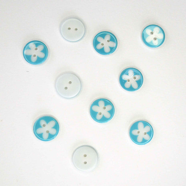 17 mm Flower Light Blue 2 Hole Buttons - Pack of 10