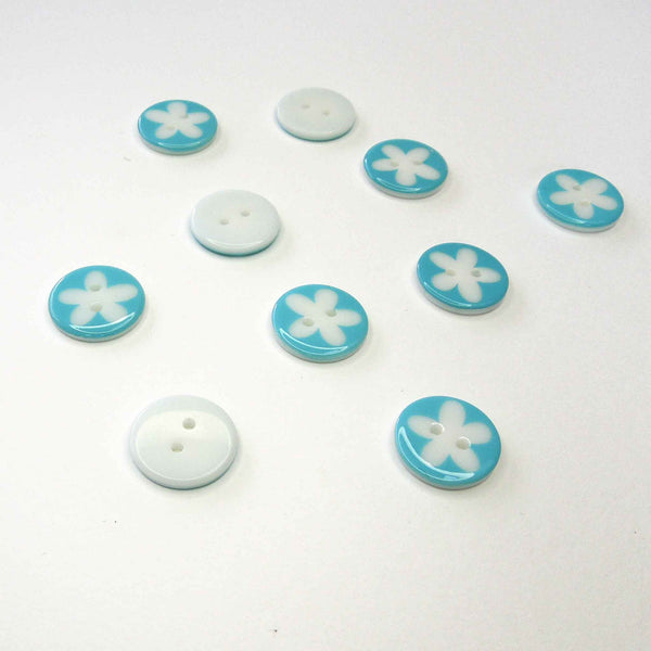 17 mm Flower Light Blue 2 Hole Buttons - Pack of 10