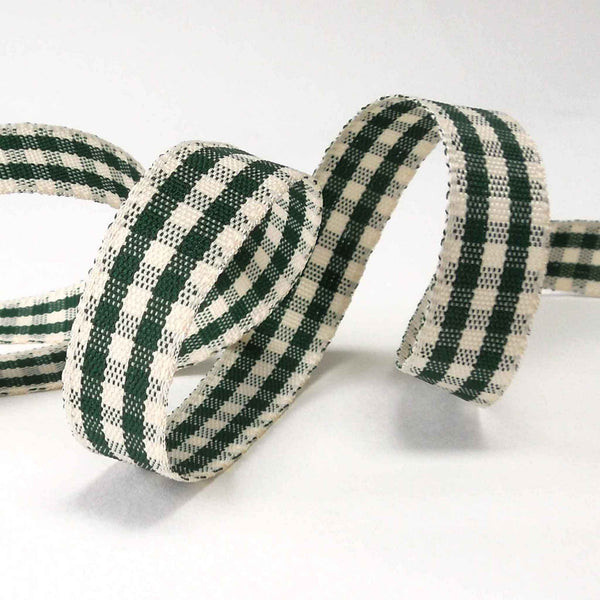 Rustic Gingham Ribbon - Green - Berisfords - 15mm