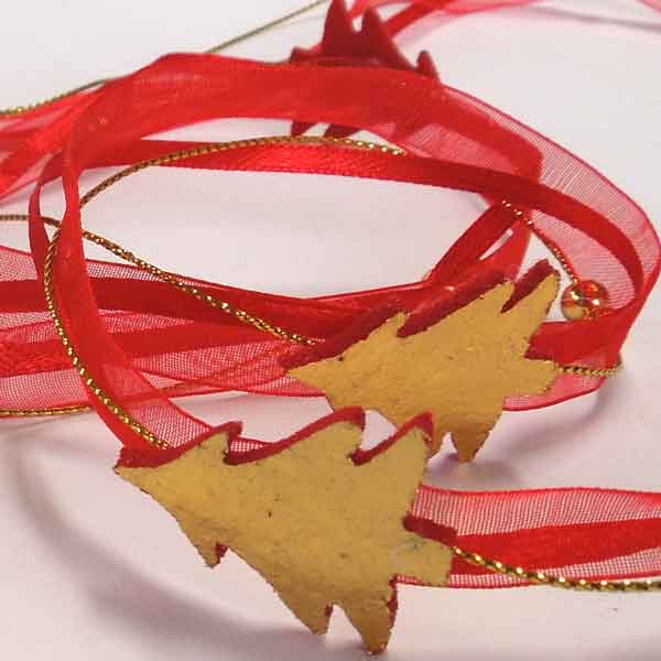 25mm Red and Gold Christmas Tree Organza & Wood Trim on Wooden Spool