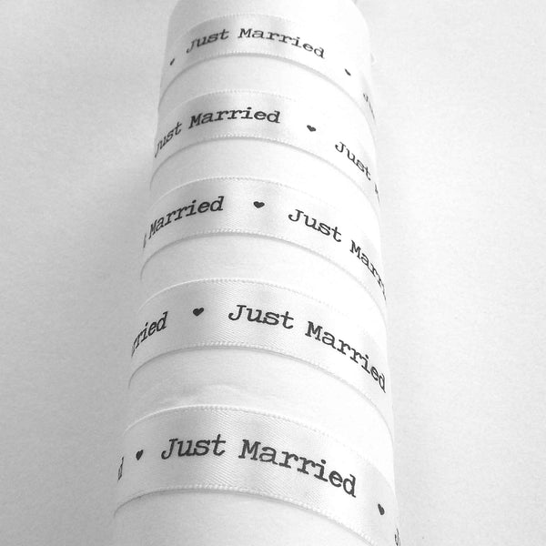 15mm Just Married White Satin Wedding Ribbon