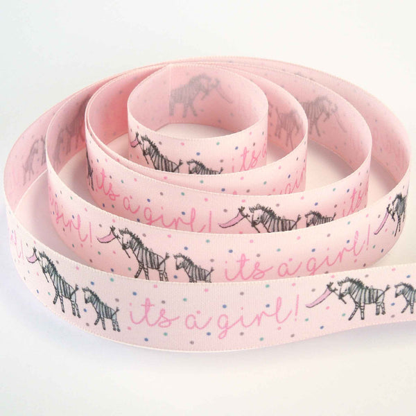 25mm It's a Girl Ribbon Pale Pink - Berisfords