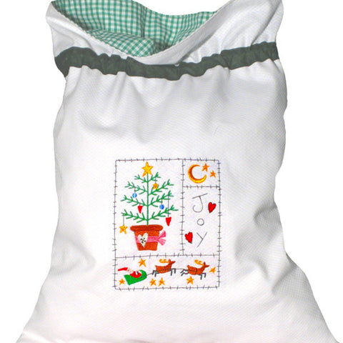 Sack, Personalised White Christmas Tree Drawstring Bag, Embroidered Xmas Toy Sack