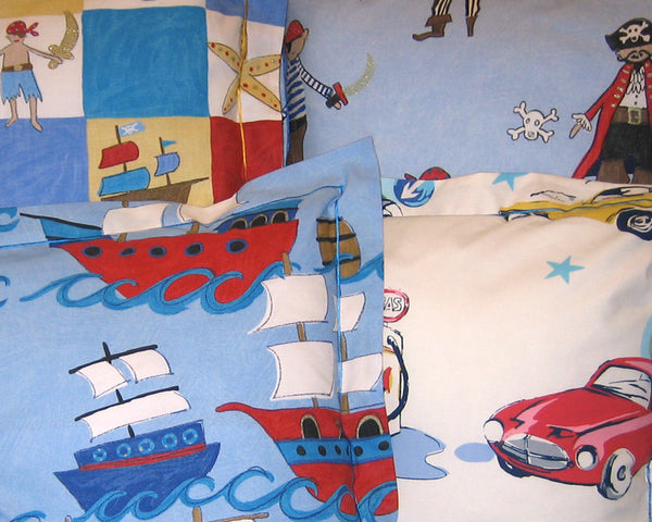 Boy's Classic Cars Cushion Handmade in a White Retro Car Cotton, inch 21 inch, x 53 cm