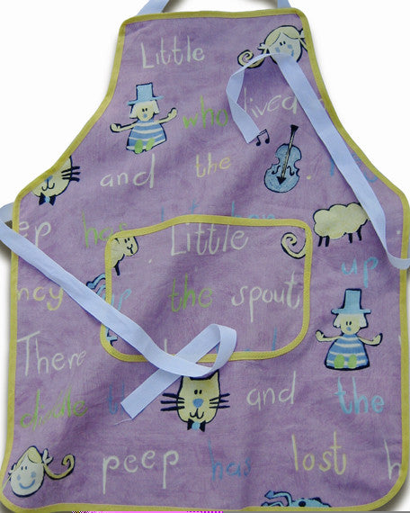 Toddler's Lilac Nursery Rhymes Personalised Apron with Pocket, Handmade, Ages 2 - 6 yrs