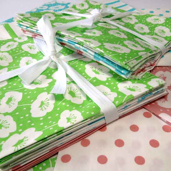 Fat Quarter Pack, Flowers, Stripes Polka Dot, 6 Green, Blue and Pink Patterned