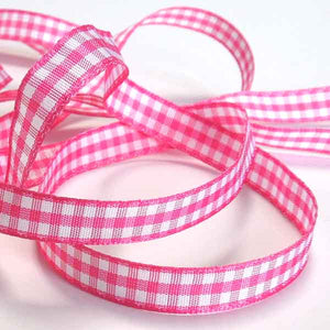 Gingham Ribbon Shocking Pink Berisfords - 10mm