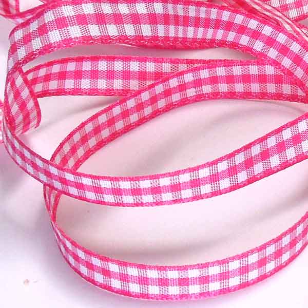 Gingham Ribbon Shocking Pink Berisfords - 10mm