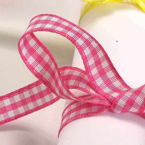 Gingham Ribbon Shocking Pink Berisfords - 10mm