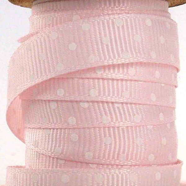 10 mm Pale Pink Polka Dot Ribbon on Wooden Bobbin - 3 metres