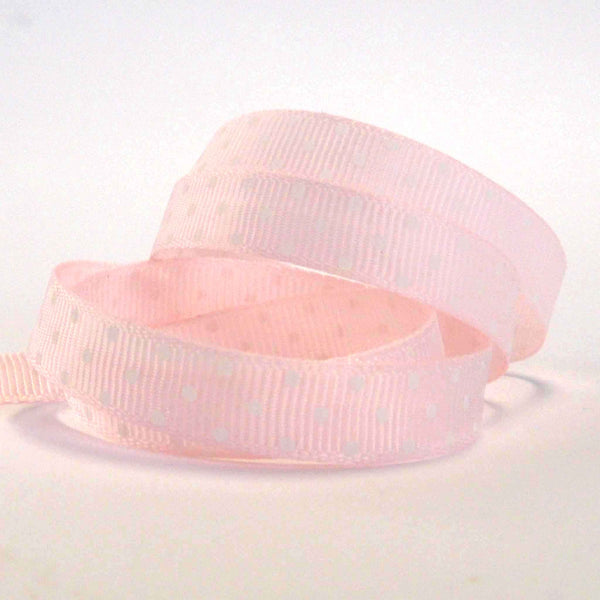 10 mm Pale Pink Polka Dot Ribbon on Wooden Bobbin - 3 metres