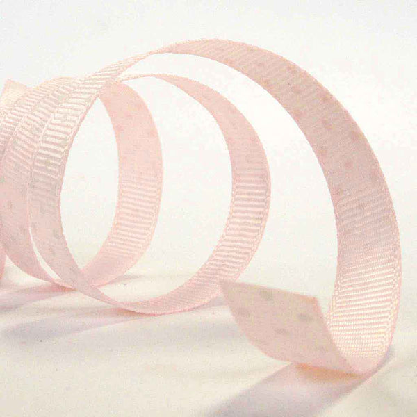 10 mm Pale Pink Polka Dot Ribbon on Wooden Bobbin - 3 metres