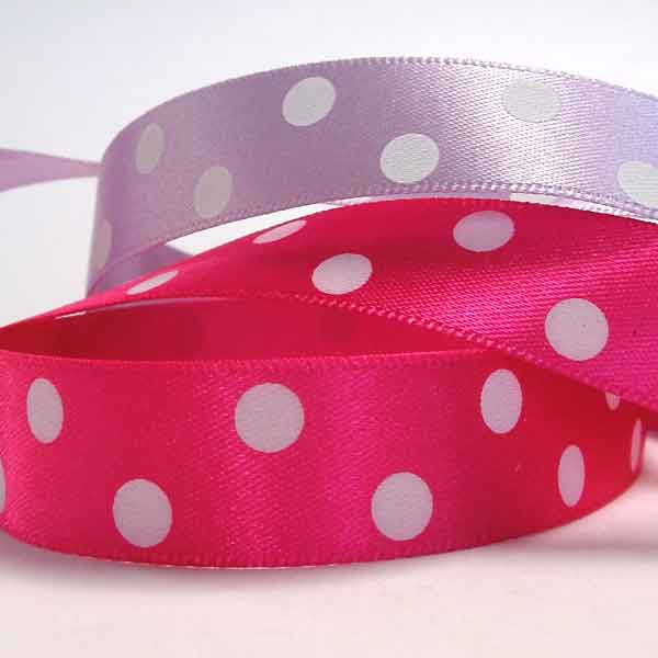 Polka Dot Lilac Orchid Satin Ribbon, 15 mm, 25 mm Width