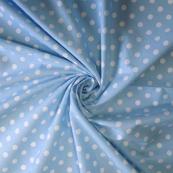 Pastel Dot Fabric, White Polka Dots on Baby Blue Cotton Fabric