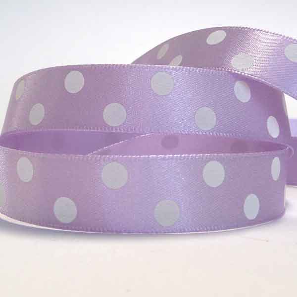 Polka Dot Lilac Orchid Satin Ribbon, 15 mm, 25 mm Width