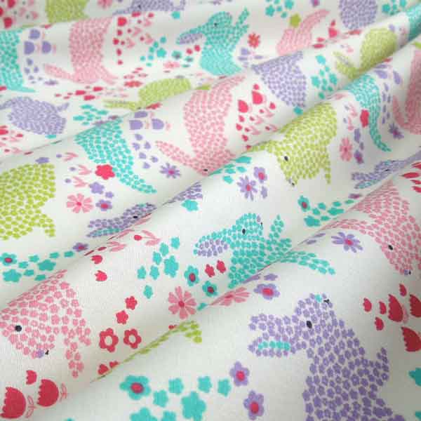 Rabbits and Flowers Cotton Poplin Fabric - Pastel - Rose & Hubble