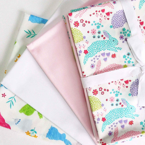 Rabbits and Flowers Fat Quarter Bundle - Rose & Hubble - 4 Fat Quarters