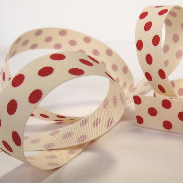 Spotty Grosgrain Ribbon Red/Natural Berisfords 15mm - 25mm