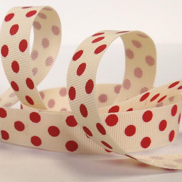 Spotty Grosgrain Ribbon Red/Natural Berisfords 15mm - 25mm