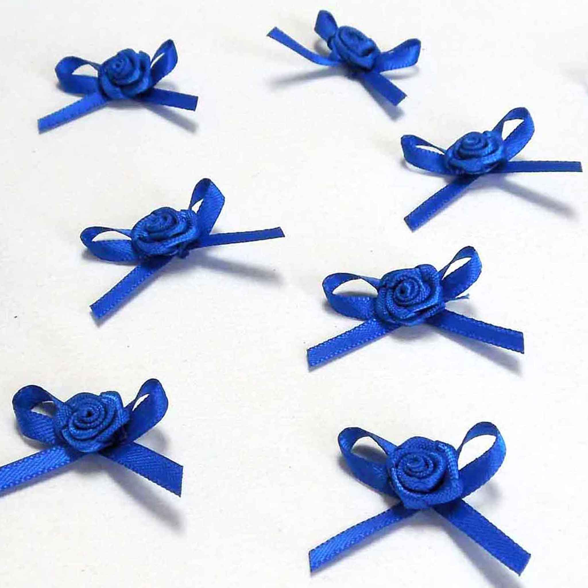 Small Ribbon Bow with Rose - Bright Royal Blue - Pack of 12