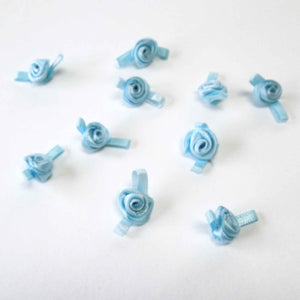 20mm Ribbon Roses Pale Blue Small - Pack of 10