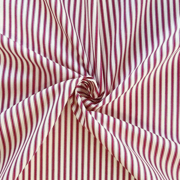 Ticking Stripe Red Cotton Fabric - Rose & Hubble