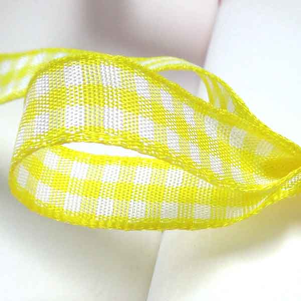 Gingham Ribbon Lemon Yellow Berisfords 5mm 10mm 15mm - 25mm