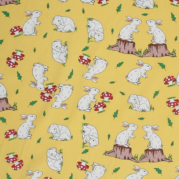 Cotton Fabric, Kid's Yellow Bunny Rabbit Fabric